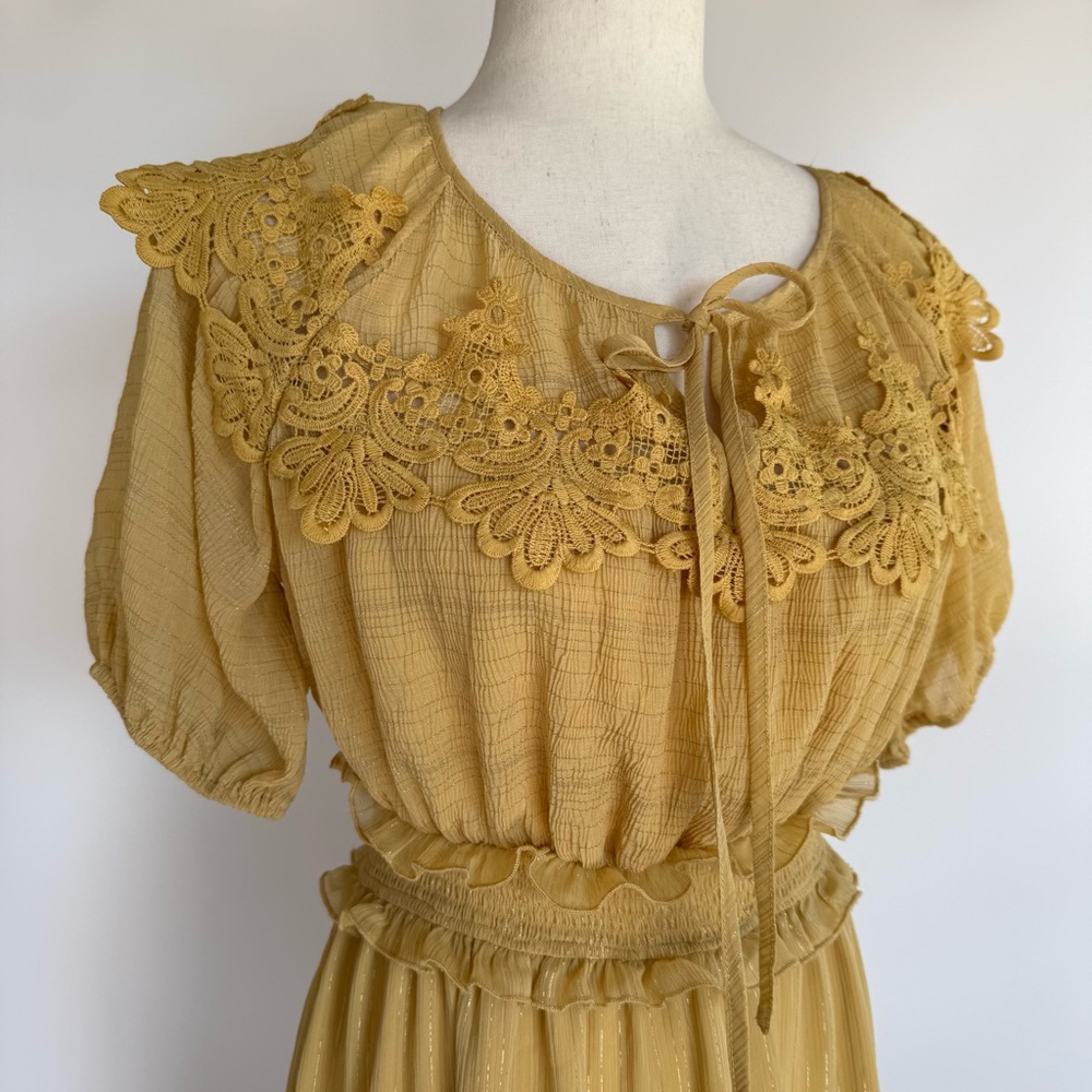 Anthropologie Moon River Cottagecore Dress Lace Midi Ruffle Milk Maid Peasant S - Picture 2 of 16